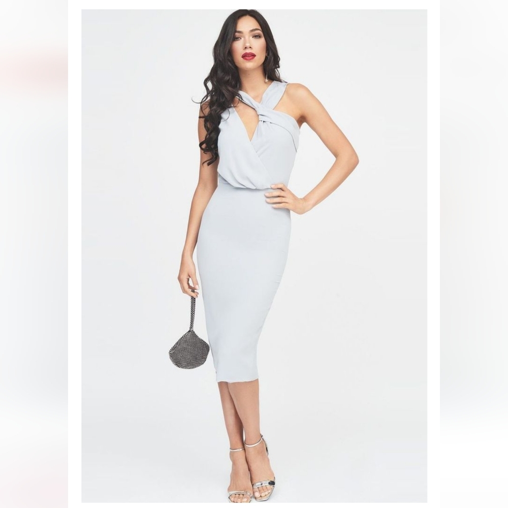 Lavish Alice cut out draped midi dress in light grey